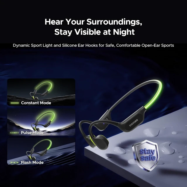 Alt view image 3 of 5 - DOOGEEEco Open-Ear IP68 Waterproof Swimming Headphones with Light Strip