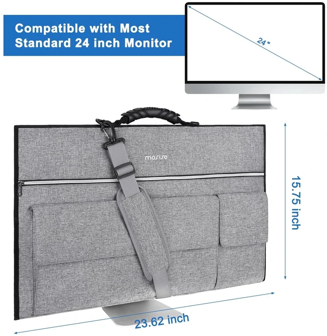 Alt view image 3 of 5 - MOSISO Monitor Carrying Case, 24 inch Padded Monitor Travel Bag Cover Case