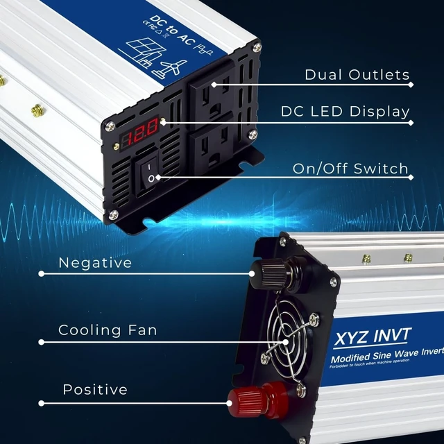 Alt view image 4 of 5 - XYZ INVT 800W Power Inverter 12V DC to 110V 120V AC