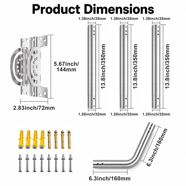 Alt view image 5 of 5 - Universal Heavy Duty 430 Stainless Steel Antenna Mount & Mast J-Pole Bracket for Outdoor Antennas, Starlink, Weather Stations, WiFi Extenders, 1.38" Diameter