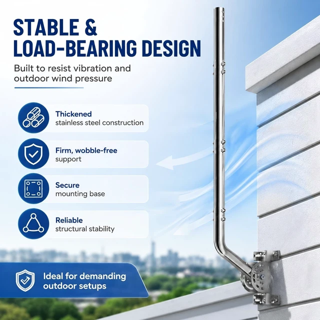Alt view image 3 of 5 - Universal Heavy Duty 430 Stainless Steel Antenna Mount & Mast J-Pole Bracket for Outdoor Antennas, Starlink, Weather Stations, WiFi Extenders, 1.38" Diameter