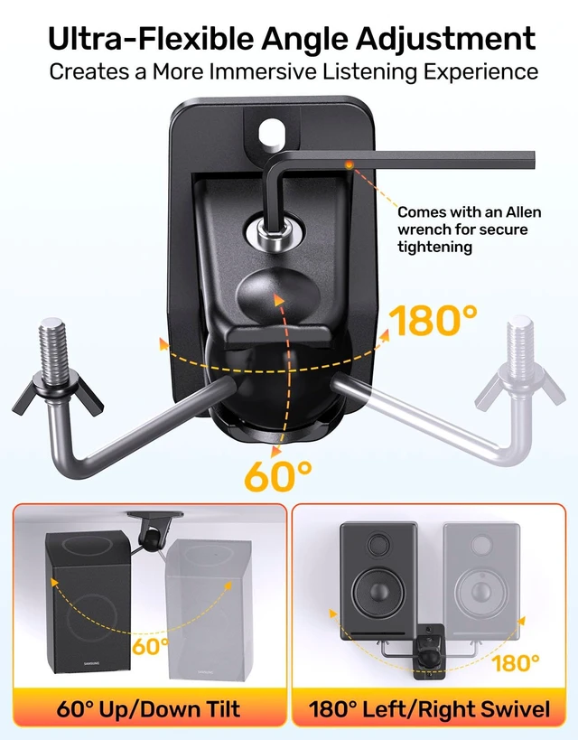 Alt view image 3 of 5 - Ceiling Speaker Mount for Rear Surround Sound Satellite, Adjustable, 2-Pack