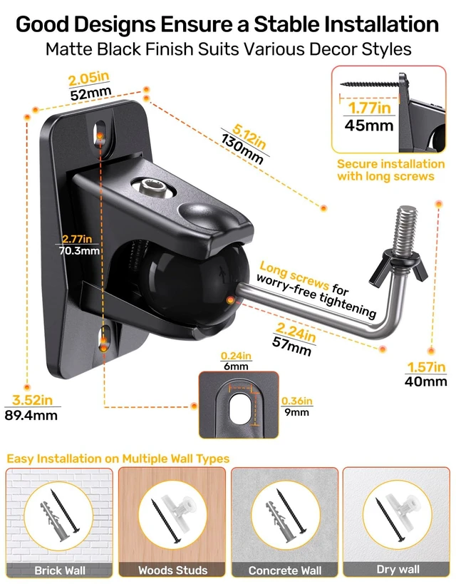 Alt view image 5 of 5 - Ceiling Speaker Mount for Rear Surround Sound Satellite, Adjustable, 2-Pack