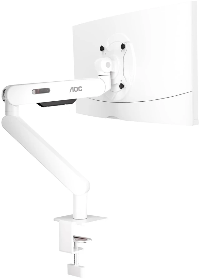 Main image of AOC AM400PLUS Premium Aluminum Single Monitor Arm, Mechanical Spring, 1734 Inch, 4.419.8 lbs, VESA 75x75/100x100, C-Clamp, Quick Install Desk Mount with Cable Management (White)