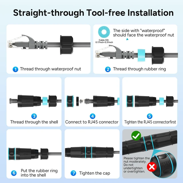 Alt view image 5 of 5 - IP68 Waterproof RJ45 Coupler,10 Pack Shielded CAT6/CAT5E/CAT5 Female to Female Ethernet Coupler Connector,PA66 Nylon for Outdoor Network Extender/LAN Cables/ PoE Camera /CCTV/ Bullet Cam Surveillance