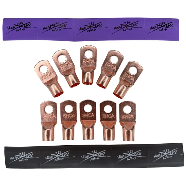 Alt view image 3 of 5 - Sky High Car Audio 1/0 Gauge Copper Ring Terminals w/Heat Shrink (10 Pack) 3/8 Lug Connectors for Car Audio, Battery & Power Wire Black + Color Options (Purple and Black)