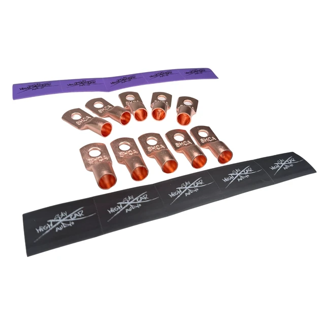 Alt view image 2 of 5 - Sky High Car Audio 1/0 Gauge Copper Ring Terminals w/Heat Shrink (10 Pack) 3/8 Lug Connectors for Car Audio, Battery & Power Wire Black + Color Options (Purple and Black)