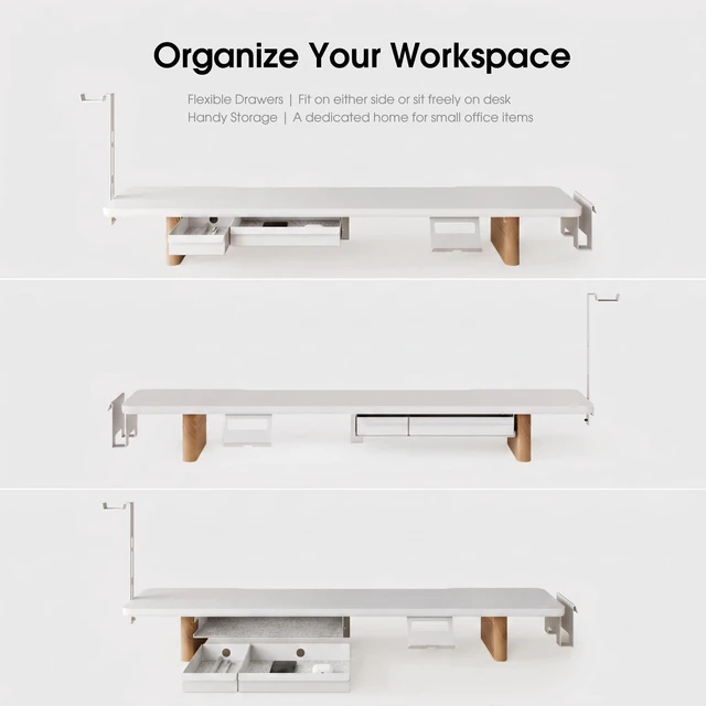 Alt view image 4 of 5 - Fenge Modular Dual Monitor Stand Riser with Solid Ash Wood Leg, 42.5" White
