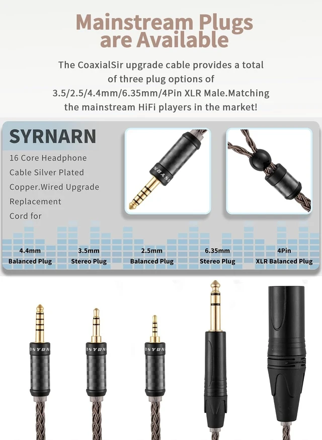 Alt view image 2 of 5 - SYRNARN 4.4mm Balanced Cable Compatible with Focal Clear MG, Stellia, Celestee, Elear, Elegia, Elex, Radiance Headphone for Focal Cable 16 Core Replacement Upgrade (with 4.4mm Balanced, 2Meters 6.5Ft)