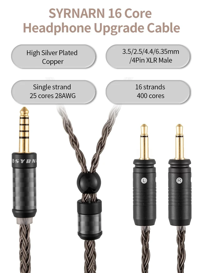 Alt view image 4 of 5 - SYRNARN 4.4mm Balanced Cable Compatible with Focal Clear MG, Stellia, Celestee, Elear, Elegia, Elex, Radiance Headphone for Focal Cable 16 Core Replacement Upgrade (with 4.4mm Balanced, 2Meters 6.5Ft)