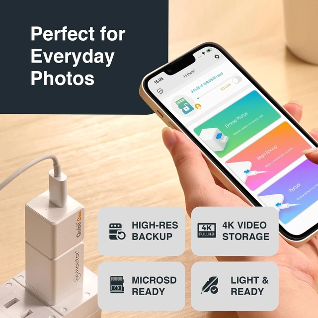 Alt view image 5 of 5 - Maktar Qubii Duo USB-C Auto Backup Cube for iPhone + 256GB microSD Card ^^ Photo & Video Backup to MicroSD ^^ MFi Certified ^^ iPhone 15/16/17 & USB-C iPad ^^ Subscription-Free iCloud Alternative ^^ G