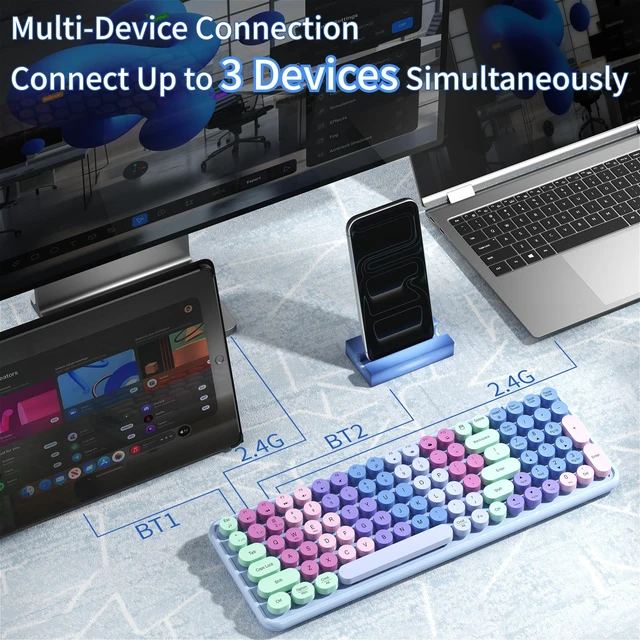 Alt view image 2 of 5 - COVEVA Colorful Wireless Bluetooth Keyboard (Rainbow Purple)