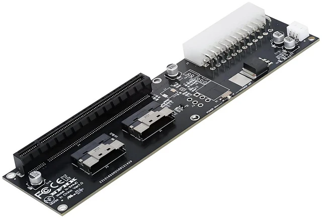 Main image of CY Dual Slimline 8X SFF-8654 74Pin VROC to PCIE PCI-Express 16x Adapter with ATX 24Pin Power Switch Port