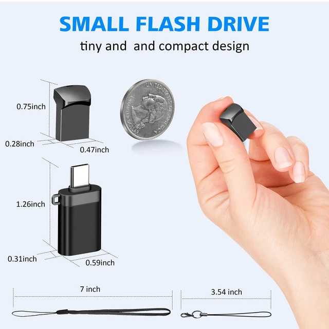 Alt view image 2 of 5 - EASTBULL 10-Pack of 4GB USB 2.0 Small Flash Drive with a USB-C Adapter
