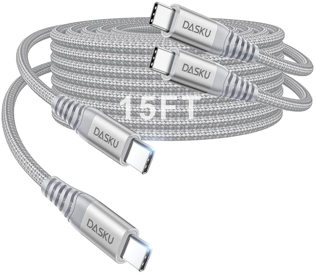 Main image of USB C to USB C Cable 100W 15FT Extra Long Type C Cable Fast Charging 2Pack