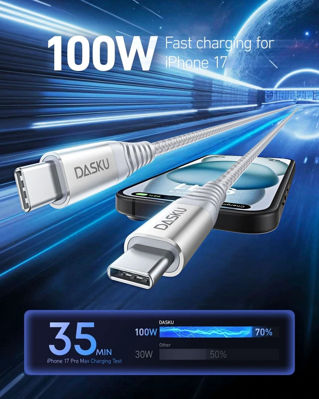 Alt view image 2 of 5 - USB C to USB C Cable 100W 15FT Extra Long Type C Cable Fast Charging 2Pack