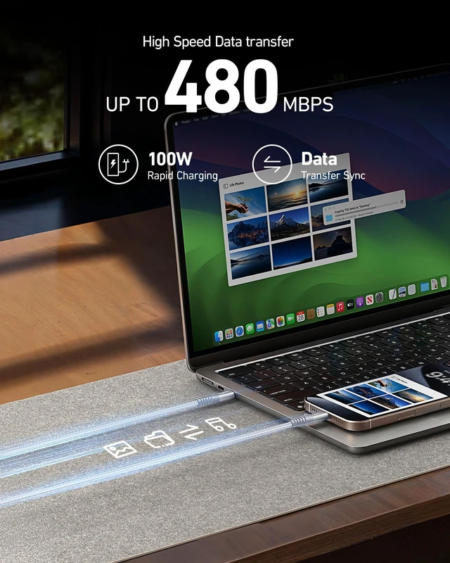 Alt view image 4 of 5 - USB C to USB C Cable 100W 15FT Extra Long Type C Cable Fast Charging 2Pack