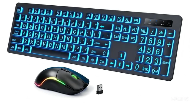 Main image of Light Up Keyboard and Mouse Wireless, Adjustable Brightness & Color, Rechargeable, Light Up Letters2.4G USB Full Size Backlit Keyboard Mouse for Windows, PC, Laptop, Desktop, Gaming (Large Prin