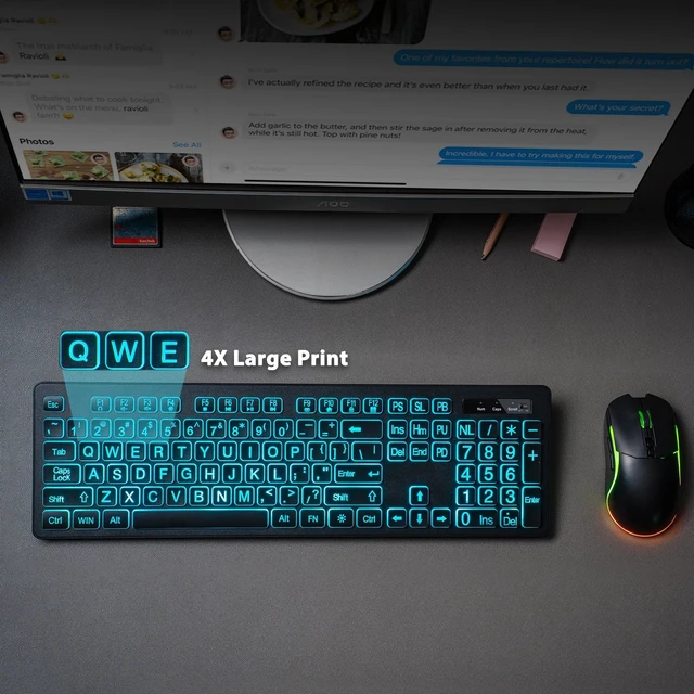Alt view image 4 of 5 - Light Up Keyboard and Mouse Wireless, Adjustable Brightness & Color, Rechargeable, Light Up Letters2.4G USB Full Size Backlit Keyboard Mouse for Windows, PC, Laptop, Desktop, Gaming (Large Prin