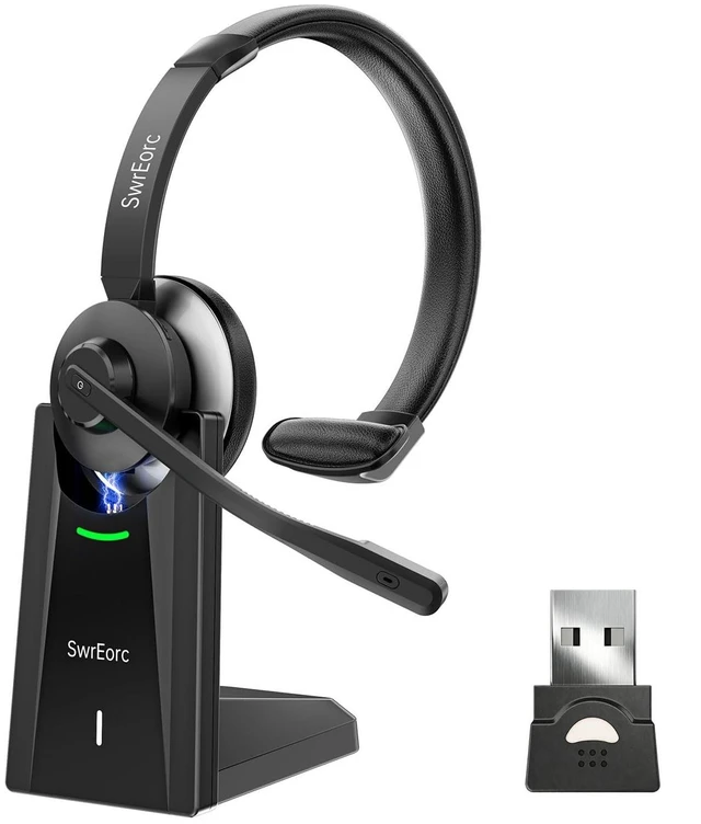 Main image of SwrEorc Bluetooth Headset, Wireless Headset with Mic for Work, Advanced AI Noise Cancelling Microphone (Clear Calls & Mic Mute), Bluetooth 5.3, USB Dongle, Headphones with Mic, for PC/Zoom/Offi