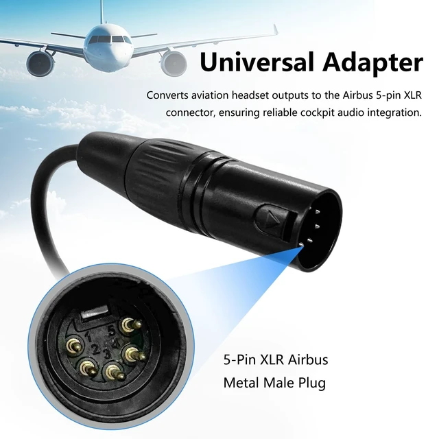 Alt view image 2 of 5 - WODASEN Airbus Aviation Headset Adapter XLR 5 Pin Plug to GA Dual General Aviation Convertor Female