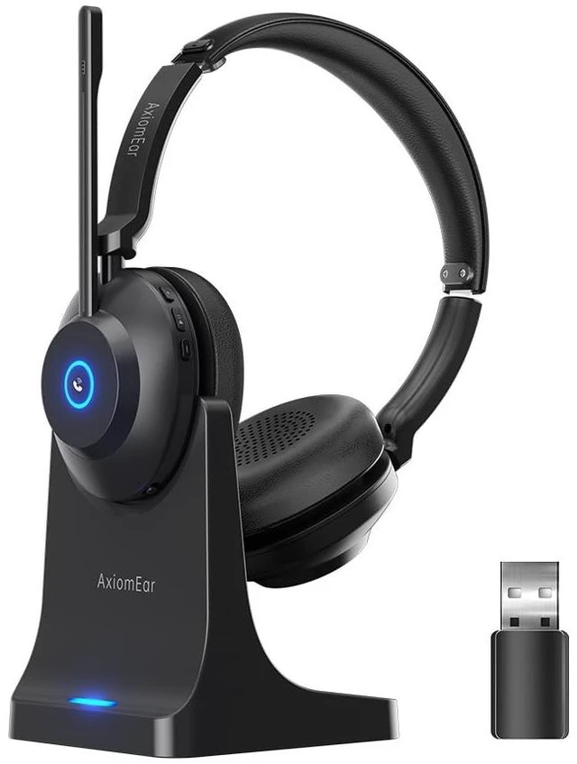 Main image of AxiomEar Bluetooth Wireless Headset with Mic for Work, Advanced Noise Reduction Microphone, Clear Calls - Comfortable On-Ear Headphones, Bluetooth 5.3, Applicable to Laptop, PC, Zoom, Office, P