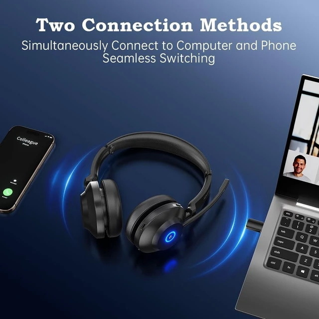 Alt view image 4 of 5 - AxiomEar Bluetooth Wireless Headset with Mic for Work, Advanced Noise Reduction Microphone, Clear Calls - Comfortable On-Ear Headphones, Bluetooth 5.3, Applicable to Laptop, PC, Zoom, Office, P