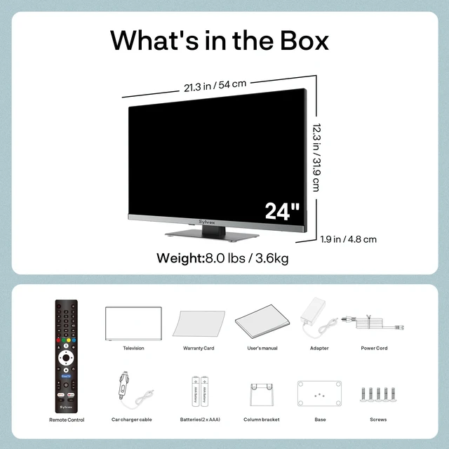 Alt view image 3 of 5 - SYLVOX 24'' Smart RV TV, 12V/24V Google TV with Built-in DVD Player