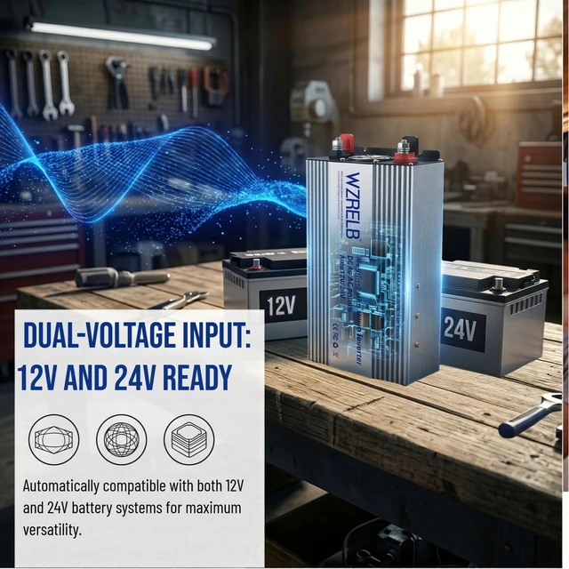 Alt view image 2 of 5 - Dual Input Voltage 12V/24V Power Inverter 1800W, 90% High Efficiency Modified Sine Wave DC to 120V AC Inverter with LED Display, 4 AC Outlets for Truck RV Camping Home Emergency Backup Off-Grid
