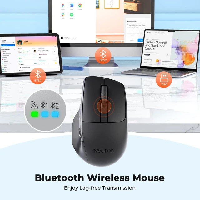 Alt view image 3 of 5 - MEETION Wireless Mouse with 5 Side Buttons, Dual Mode Silent, Black