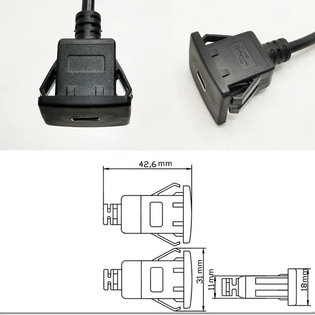 Alt view image 5 of 5 - RIKYJIC USB Male to Female AUX Flush Panel Mount Extension Cable 1 Meters for Car Truck Boat Motorcycle Dashboard (USB Type C Female)