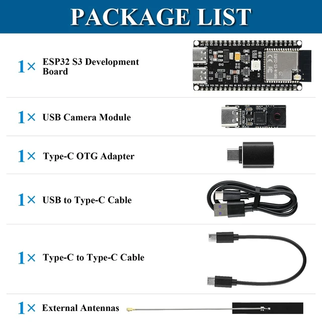 Alt view image 5 of 5 - ESP32 S3 Development Board with External Antenna and 1MP USB Camera Module, 240MHz Dual-Core Processor N16R8 Module with 720P Webcam 65FOV, Compatible with Arduino IDE Windows 10/11 Android