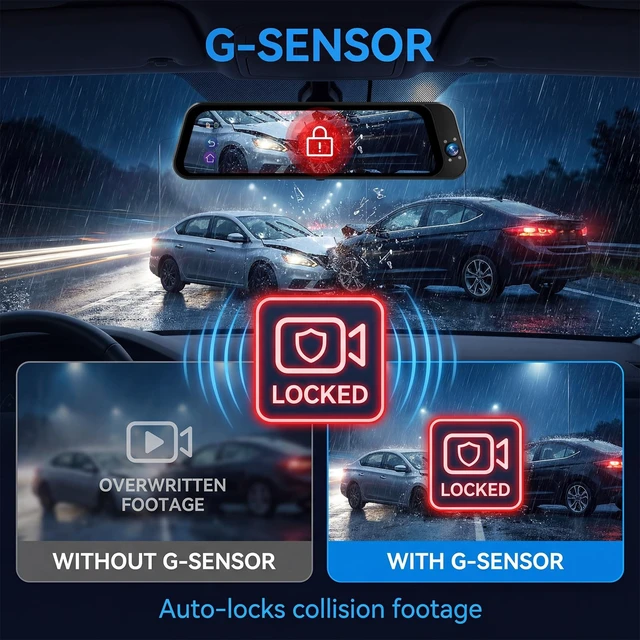 Alt view image 4 of 5 - 3 Channel Mirror Dash Cam Front Inside and Rear 2K+1080P+1080P, 9.66" Rear View Mirror Camera, Built-in WiFi, ADAS & BSD & LCA, Night Vision, HDR, G-Sensor, Loop Recording, Parking Assist, Dashcam