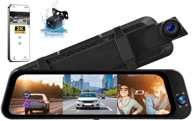 Main image of 3 Channel Mirror Dash Cam Front Inside and Rear 2K+1080P+1080P, 9.66" Rear View Mirror Camera, Built-in WiFi, ADAS & BSD & LCA, Night Vision, HDR, G-Sensor, Loop Recording, Parking Assist, Dashcam