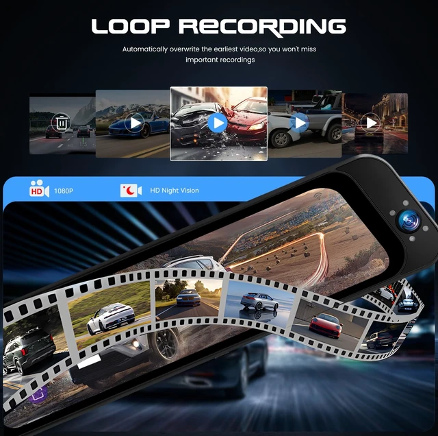 Alt view image 3 of 5 - 3 Channel Mirror Dash Cam Front Inside and Rear 2K+1080P+1080P, 9.66" Rear View Mirror Camera, Built-in WiFi, ADAS & BSD & LCA, Night Vision, HDR, G-Sensor, Loop Recording, Parking Assist, Dashcam
