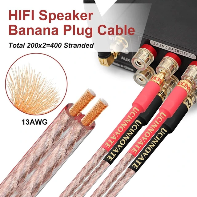 Alt view image 5 of 5 - UCINNOVATE Speaker Cable with Banana Plugs, 2 Pack 2m 13 AWG Gold-Plated HiFi Speaker Wire with 4mm Male to Male Banana Tip Plugs for Speakers Amplifier Receiver Audio HiFi System (2X 6.6FT)