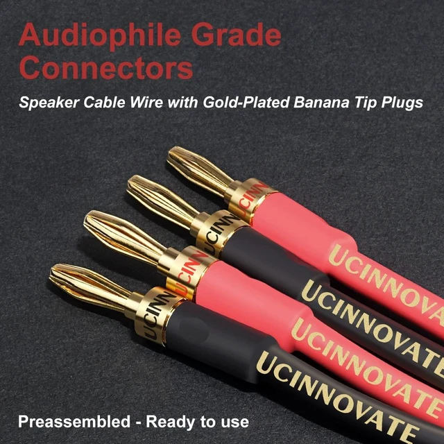 Alt view image 4 of 5 - UCINNOVATE Speaker Cable with Banana Plugs, 2 Pack 2m 13 AWG Gold-Plated HiFi Speaker Wire with 4mm Male to Male Banana Tip Plugs for Speakers Amplifier Receiver Audio HiFi System (2X 6.6FT)