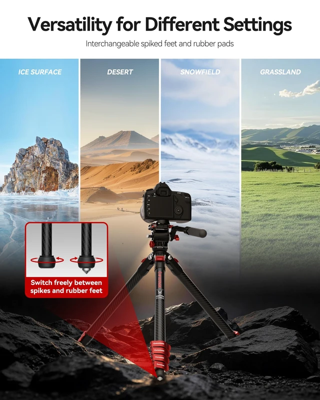 Alt view image 4 of 5 - TC3BS+K3S Carbon Fiber Tripod with Fluid Head,2.9lb Professional Travel Kit