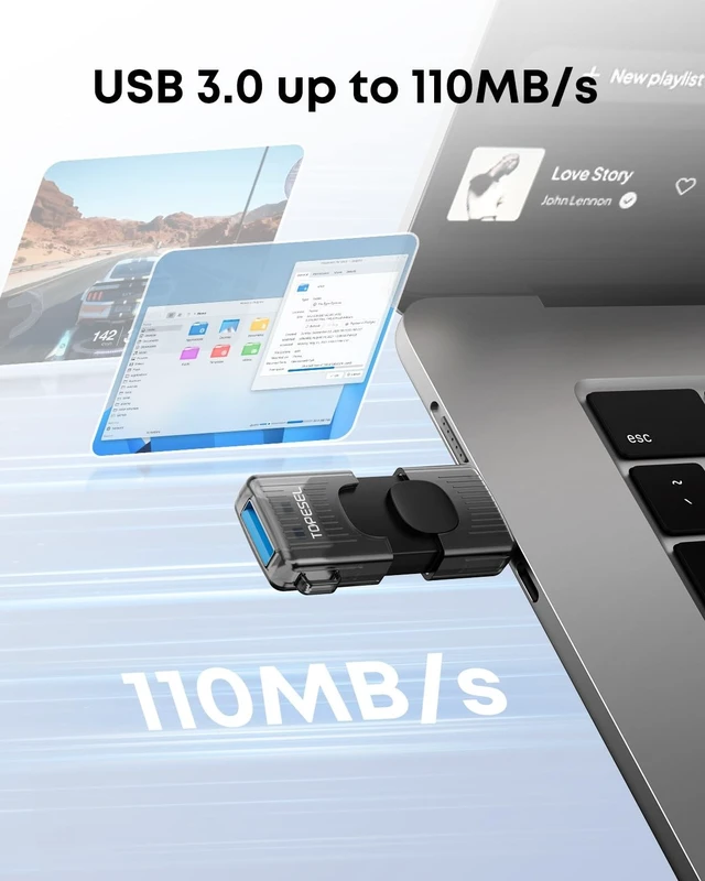 Alt view image 2 of 5 - TOPESEL 2 Pack 128GB USB C Flash Drive USB 3.0 2-in-1 Thumb Drive Rotating Type C Memory Stick for iPhone 15/16 Smart TV Car Audio Smartphone Tablet (Black, Blue)