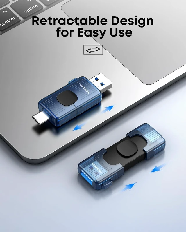 Alt view image 4 of 5 - TOPESEL 2 Pack 128GB USB C Flash Drive USB 3.0 2-in-1 Thumb Drive Rotating Type C Memory Stick for iPhone 15/16 Smart TV Car Audio Smartphone Tablet (Black, Blue)