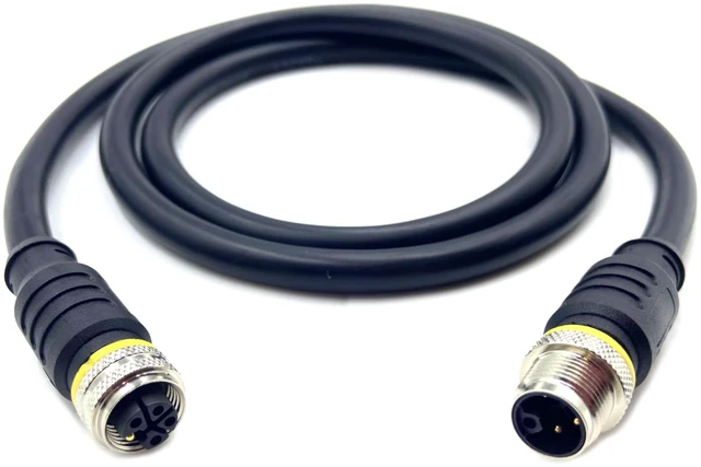 Main image of fozuioh 3.28ft M12 5Pins L-Code Male to Female Connector Cable, IP67 Waterproof Threaded 4+PE Rail Transit Power Circular Connector with 1 Meter Wire Straight Sensor Molding Wire 16AWG