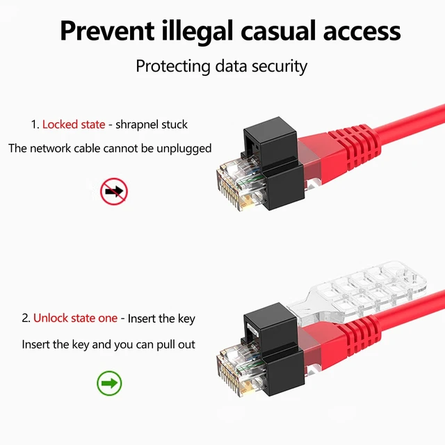 Alt view image 4 of 5 - 20PCS RJ45 Network Cable Lock with 1 Key,RJ45 Network Cable Lock Lockable Ethernet Cable,Super Category 5 Category 6 Category 7 Patchcord Lock for Standard RJ45 Modular PlugsBlack