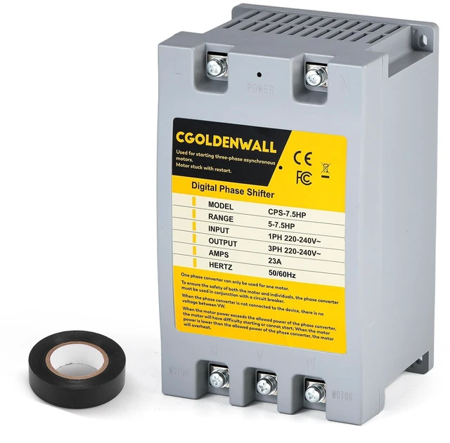 Main image of CGOLDENWALL Single Phase to 3 Phase Converter 7.5HP/5.5KW 23A 220V-240V Input/Output Digital Phase Shifter, 7.5HP/5.5KW Rated Load, 5HP/3.75KW Heavy Loads, One Converter for One Motor