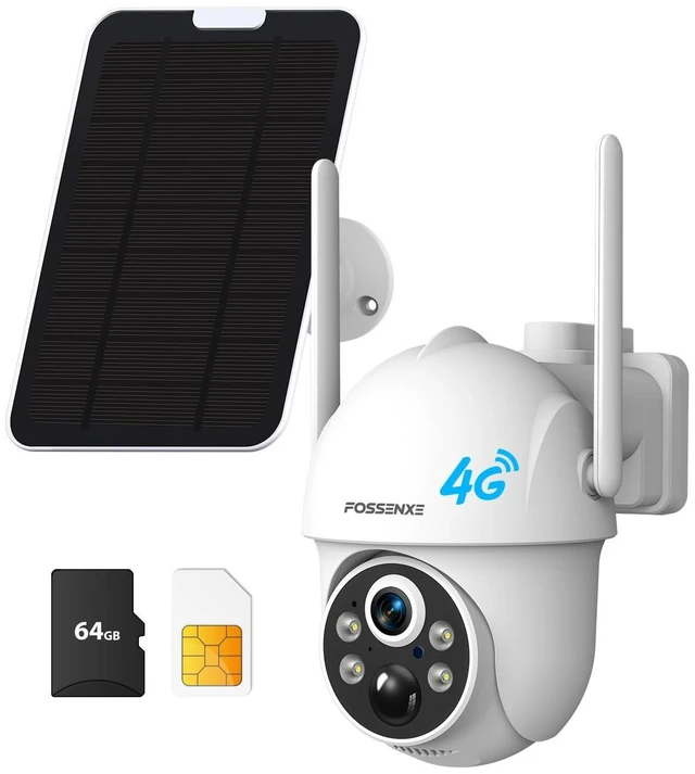 Main image of FOSSENXE 4G LTE Cellular Security Camera, No WiFi Solar Powered Camera, with SIM Card and 64GB SD Card, 2K Color Night Vision, 360 Live View, PIR Motion Sensor, 2-Way Talk