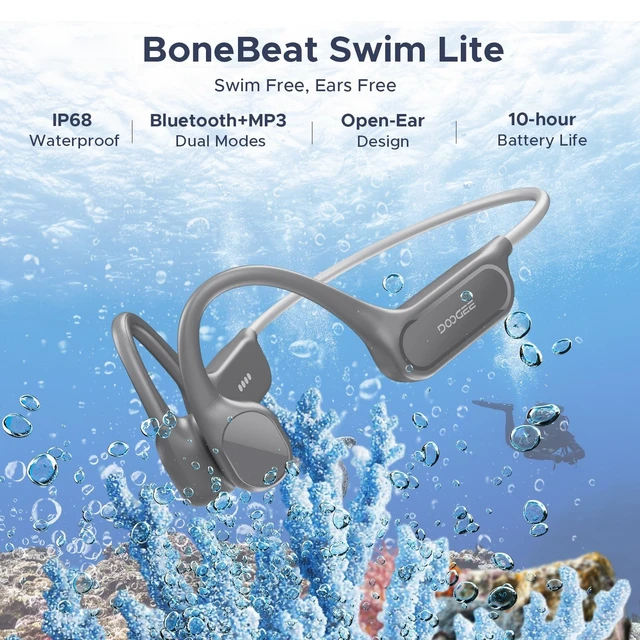 Alt view image 2 of 5 - POPUX Bone Conduction Headphones IP68 Waterproof Headphones for Swimming, Open-Ear Underwater Swimming Earbuds Bluetooth 5.4 32GB MP3 10H Battery for Sport Running Fitness(Gray)