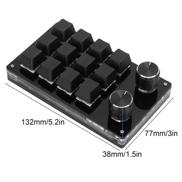 Alt view image 5 of 5 - 12 Key Mini Keyboard One Handed Mechanical Gaming Keyboard, Multifunctional Shortcut Programmable Macro Keyboards with Button for Vista Macos (Black)