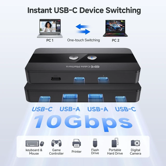 Alt view image 2 of 5 - Cable Matters USB C Switch for 2 Computers Sharing 4X USB-C/A Devices