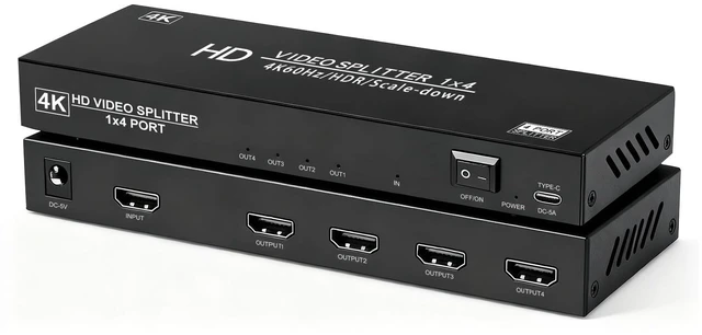 Main image of 4K@60Hz HDMI Splitter 1X4 w/DC 5V1A&USBC Dual Power,Auto Downscaler,18Gbps