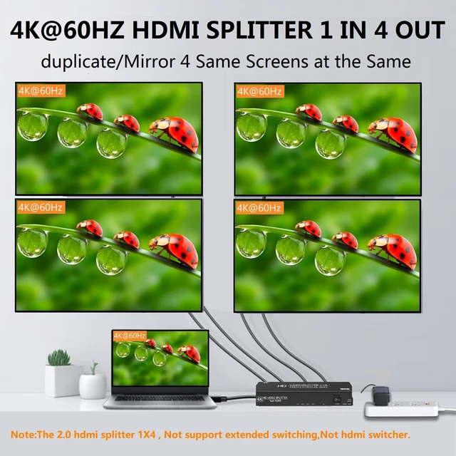 Alt view image 2 of 5 - 4K@60Hz HDMI Splitter 1X4 w/DC 5V1A&USBC Dual Power,Auto Downscaler,18Gbps