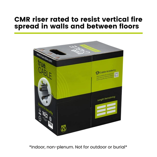 Alt view image 2 of 5 - TRUE CABLE 16/2 AWG Sound & Security Speaker Wire, Unshielded Stranded Pure Copper Bulk Cable, CMR/CL3R Riser in-Wall, UL13 300V, Gray, 500ft